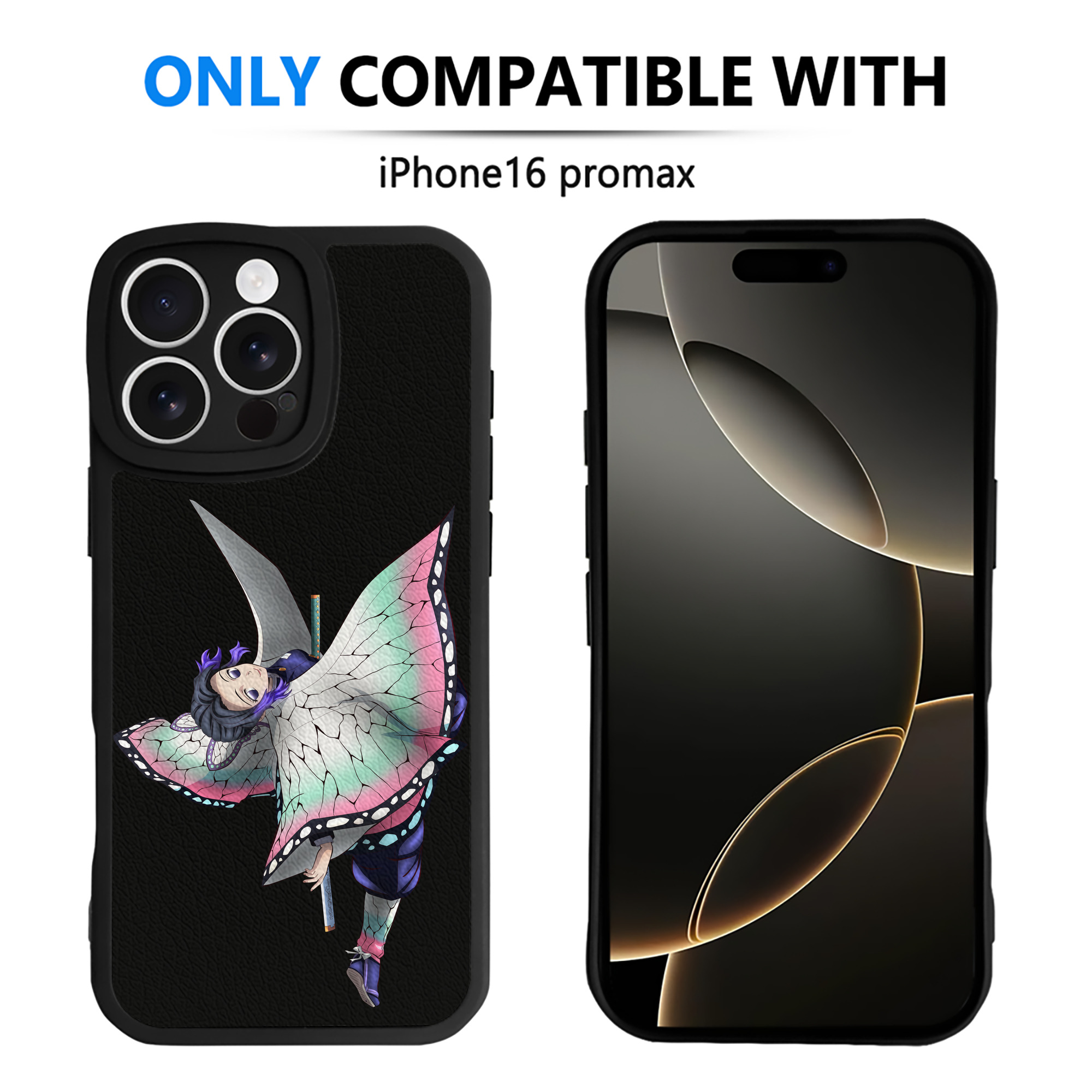 （画像用） 鬼滅の刃（きめつのやいば）蟲柱-胡蝶 しのぶ／こちょう しのぶ Kochou Shinobu 【iPhone 16シリーズ対応】シリコンスマホケース（レザー調） 材質：シリコン